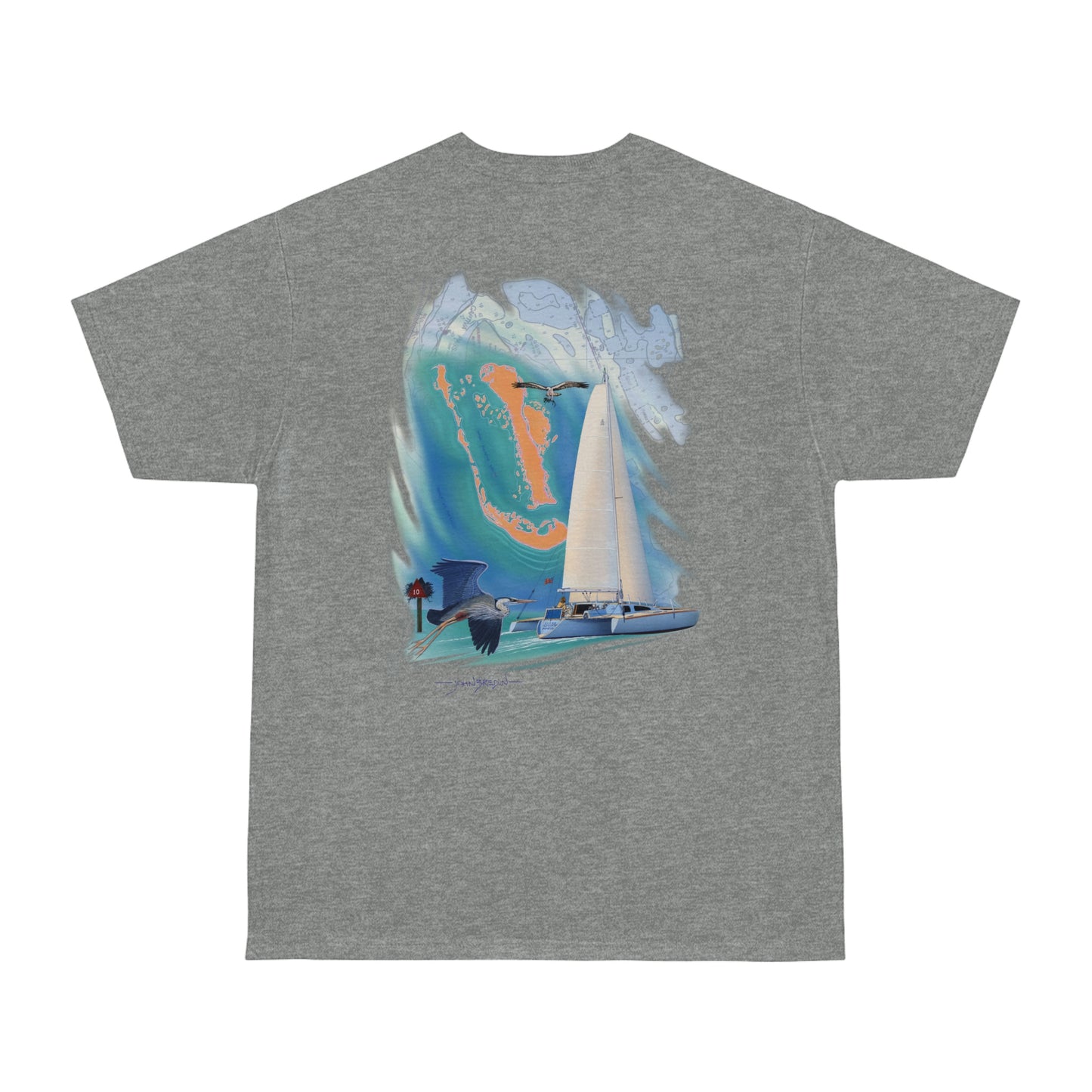 Windswept T-Shirt, Sister Whisper Trimaran. Unisex Hammer™ T-shirt. Artwork by John Ryerson Bredin.