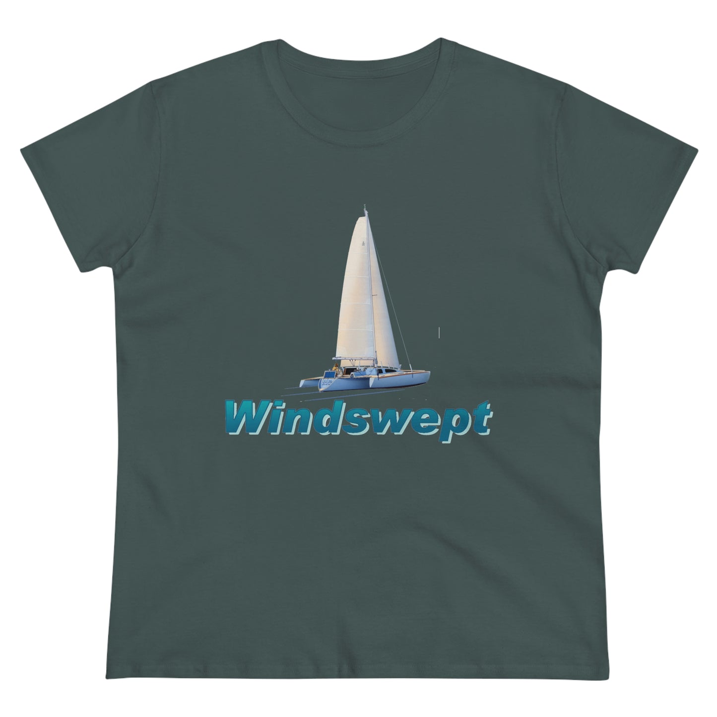 Women's Midweight Cotton Tee, Windswept, Sister Whisper Trimaran.
