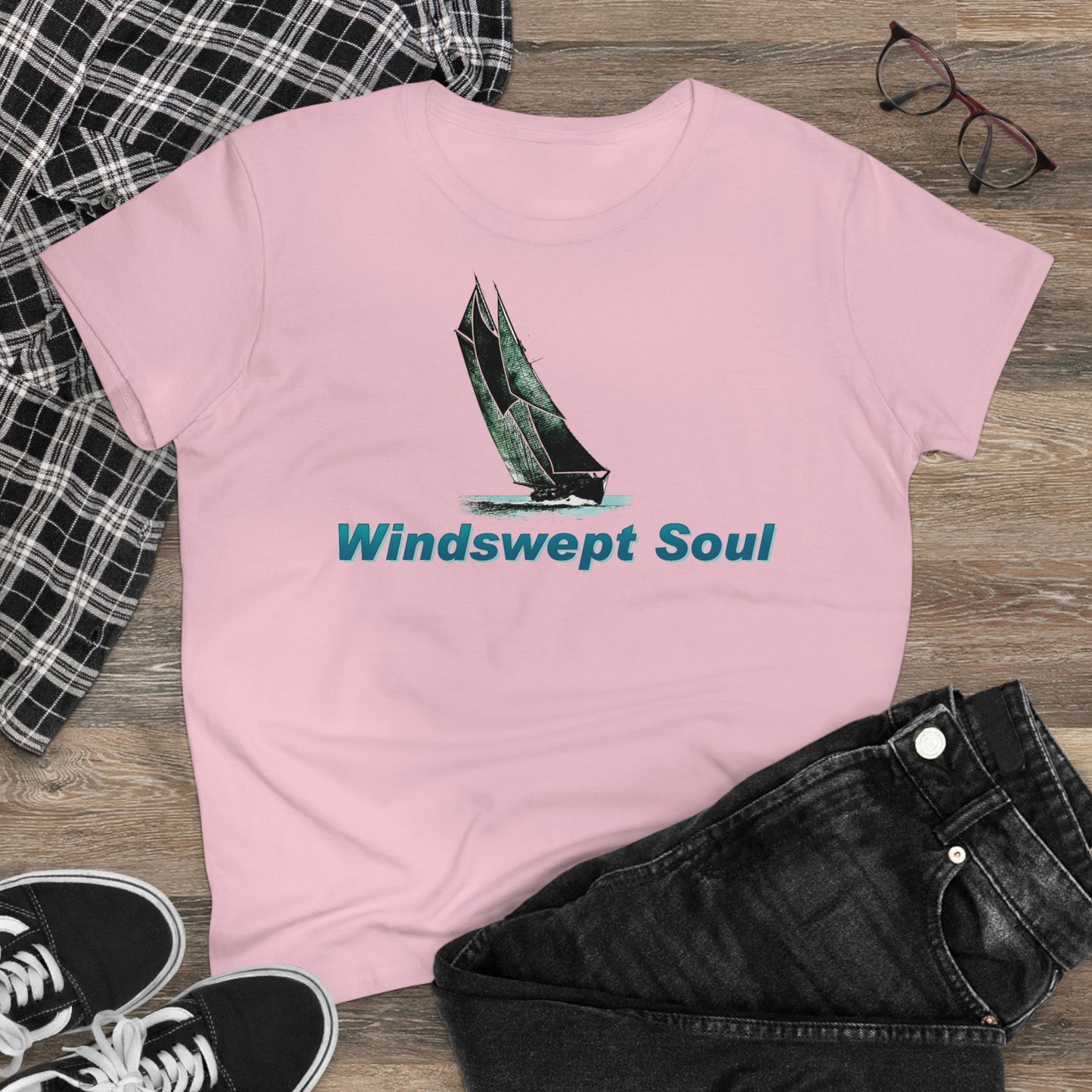 Windswept Soult, Bluenose sailboat, Women's Midweight Cotton Tee