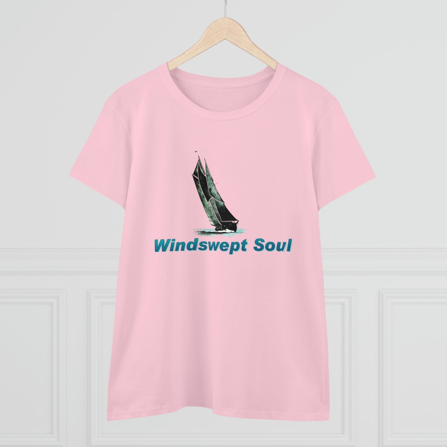 Women's Midweight Cotton Tee, Windswept Soul, Bluenose Sailboat