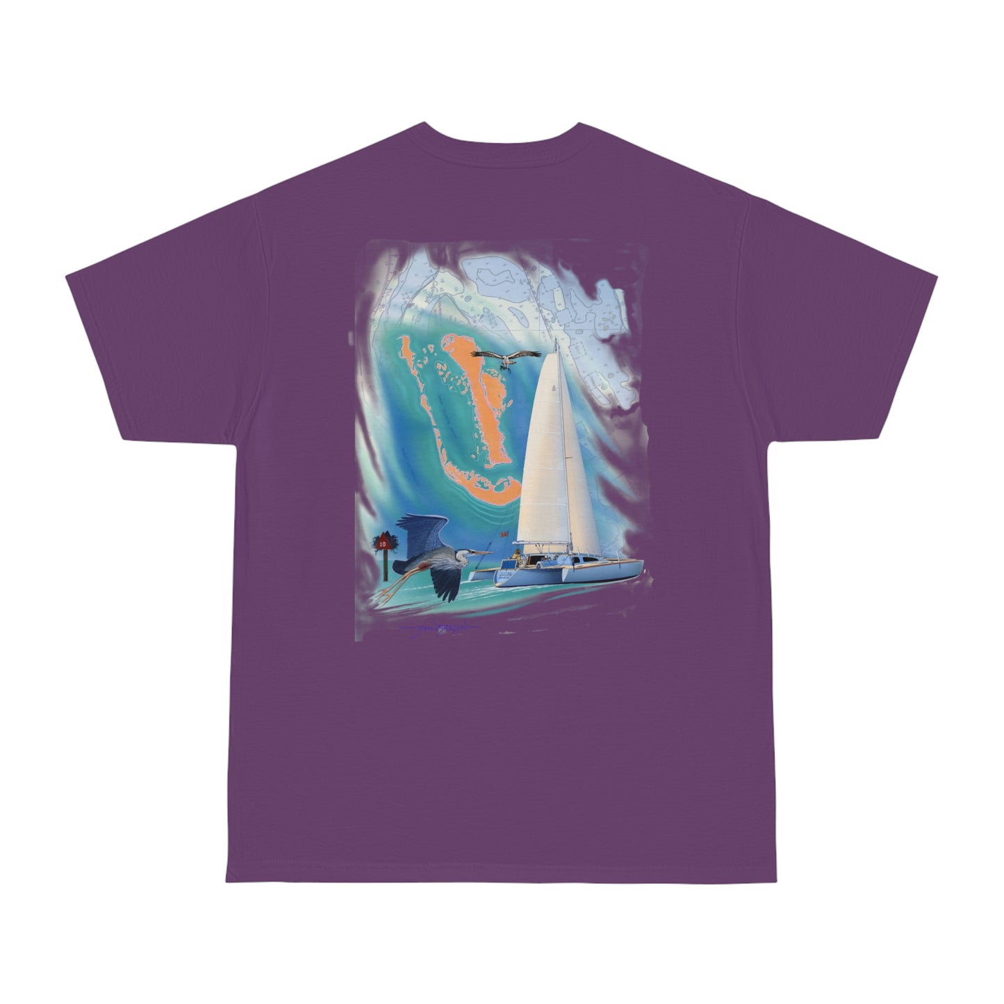 Windswept T-Shirt, Sister Whisper Trimaran. Unisex Hammer™ T-shirt. Artwork by John Ryerson Bredin.