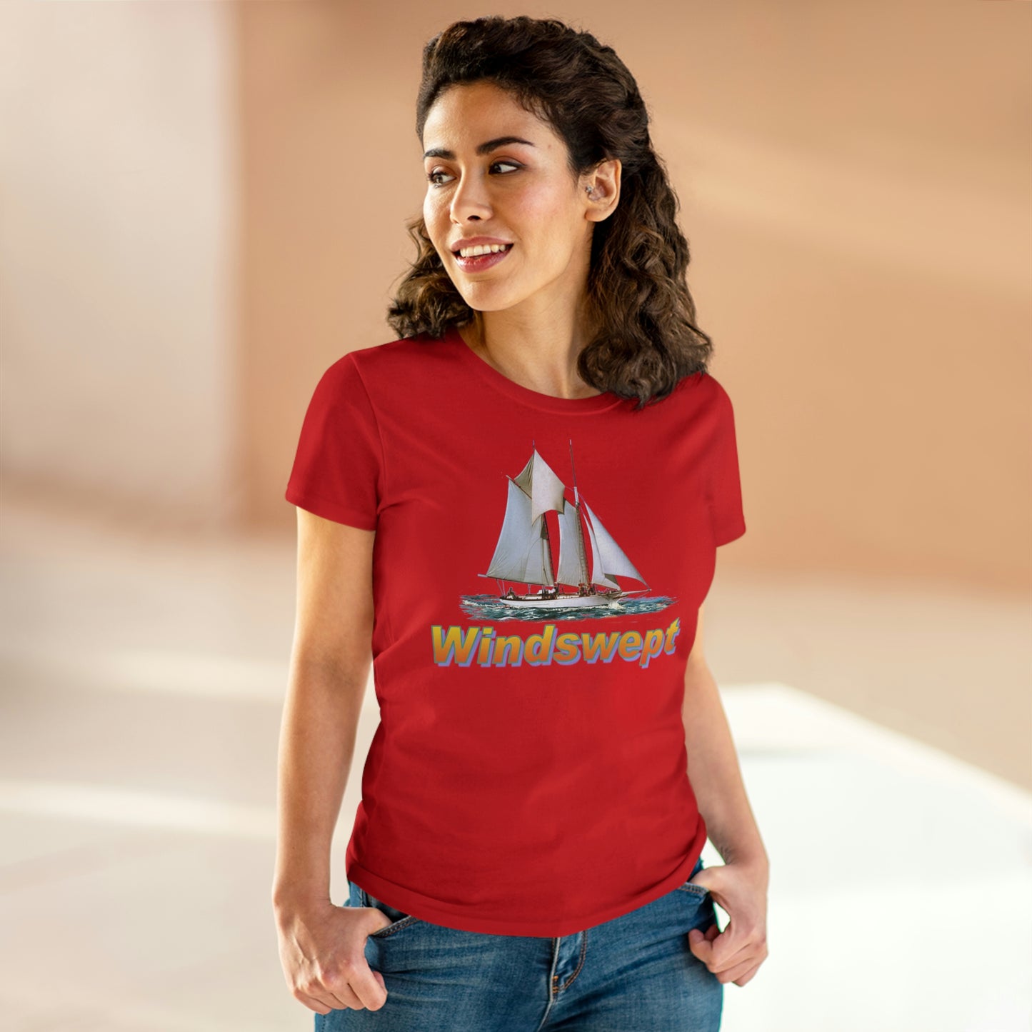 Windswept T-Shirt, William H Aubrey sailboat. Women's Midweight Cotton Tee