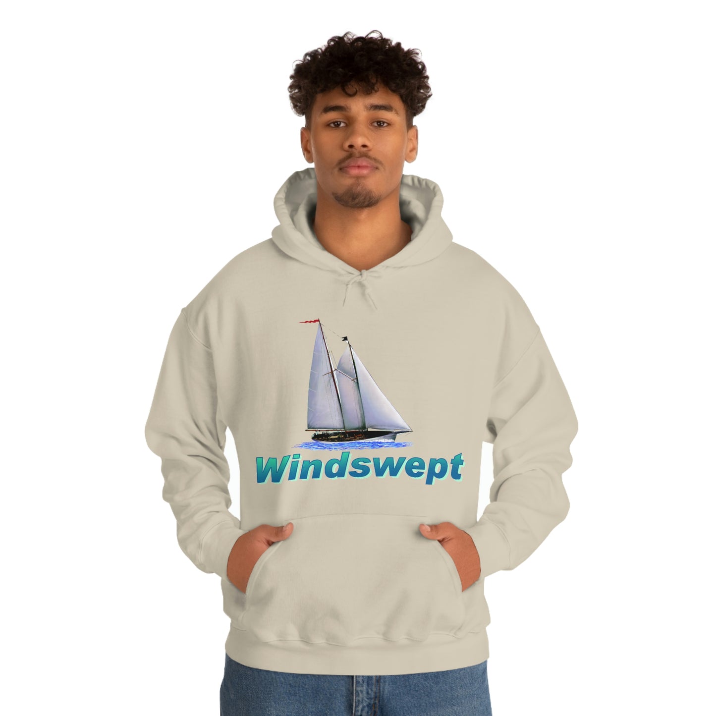 Unisex Heavy Blend™ Hooded Sweatshirt, Windswept, Mother Ocean design.