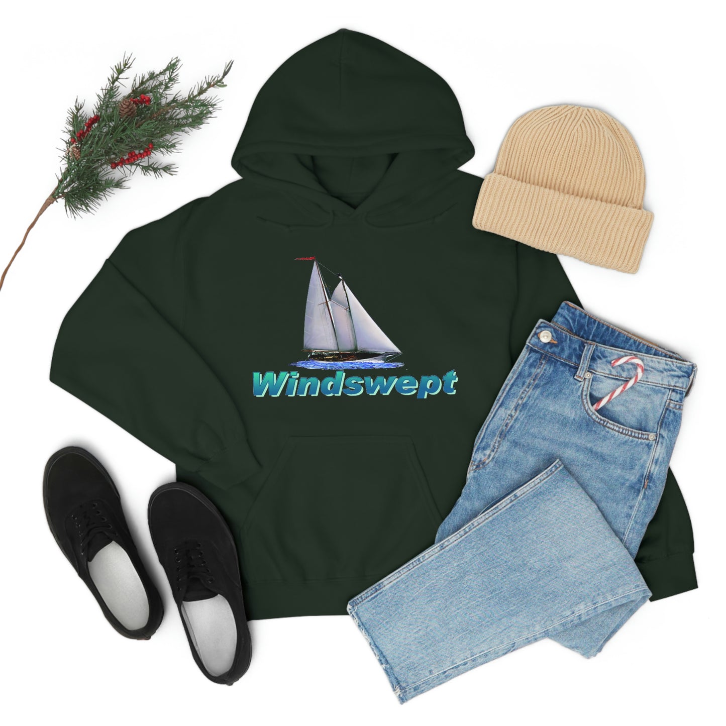 Unisex Heavy Blend™ Hooded Sweatshirt, Windswept, Mother Ocean design.