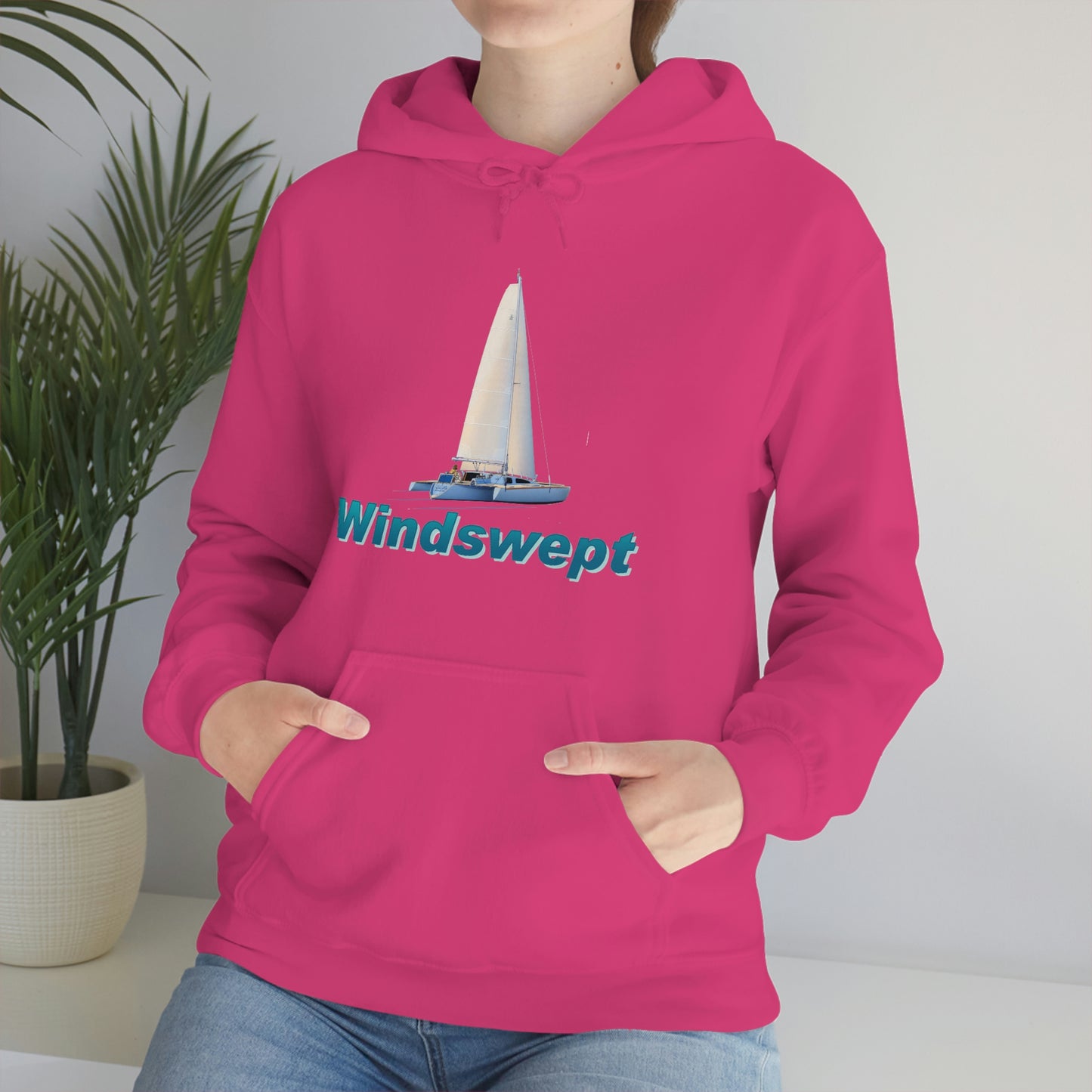 Unisex Heavy Blend™ Hooded Sweatshirt, Windswept, Sister Whisper Trimaran. Artwork by John Ryerson Bredin