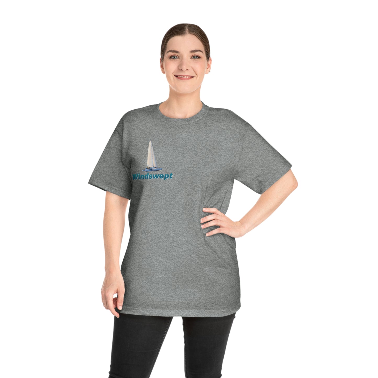Windswept T-Shirt, Sister Whisper Trimaran. Unisex Hammer™ T-shirt. Artwork by John Ryerson Bredin.