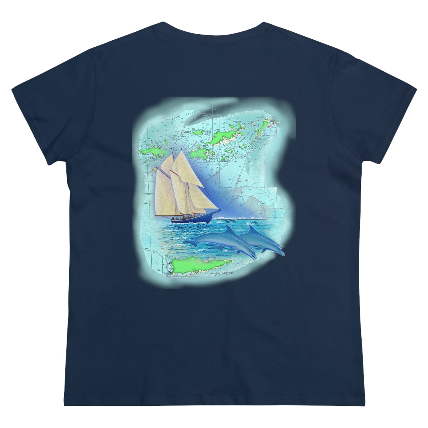 Women's Midweight Cotton Tee, Windswept Soul, Bluenose Sailboat
