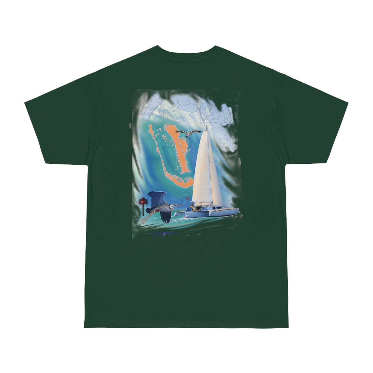 Windswept T-Shirt, Sister Whisper Trimaran. Unisex Hammer™ T-shirt. Artwork by John Ryerson Bredin.