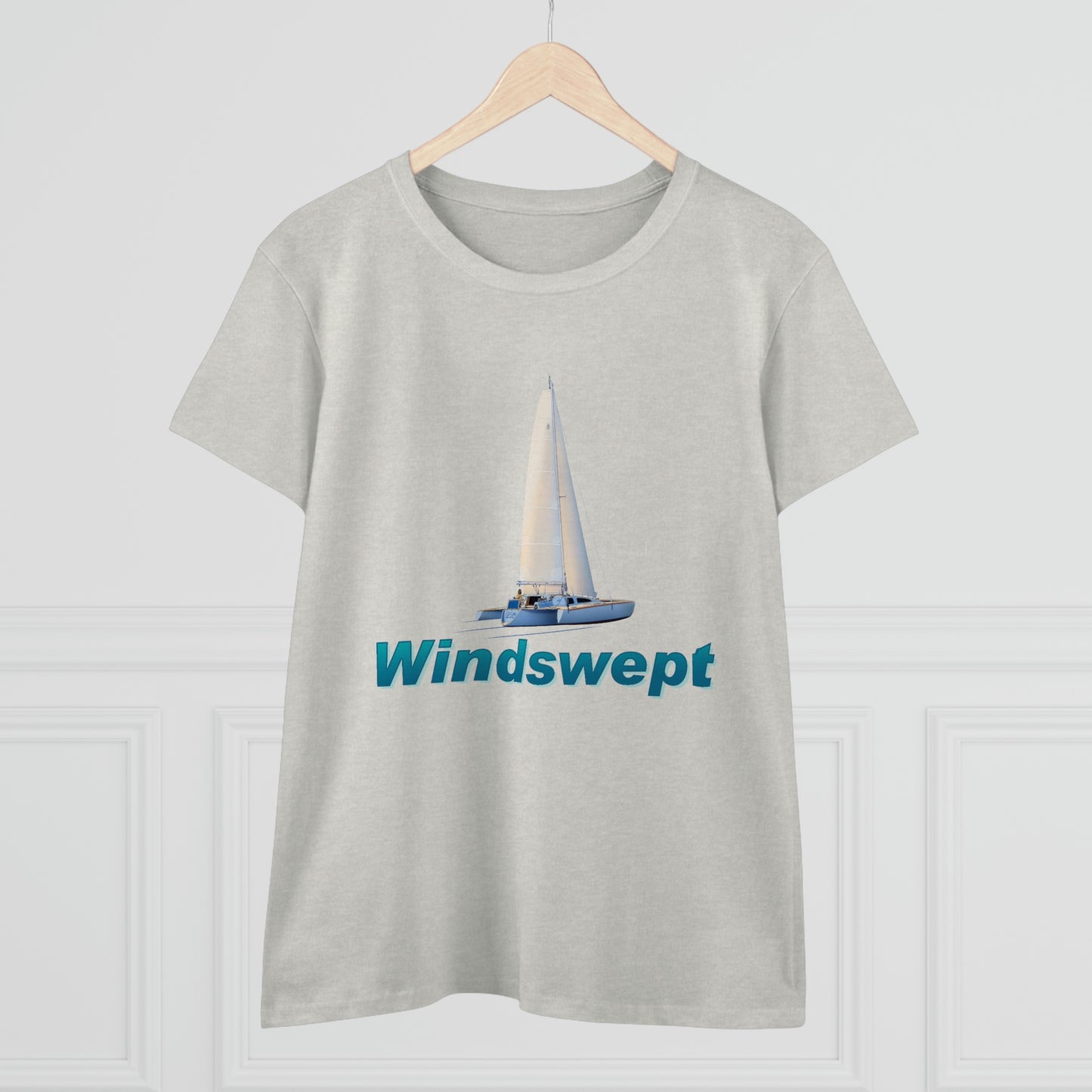 Women's Midweight Cotton Tee, Windswept, Sister Whisper Trimaran.