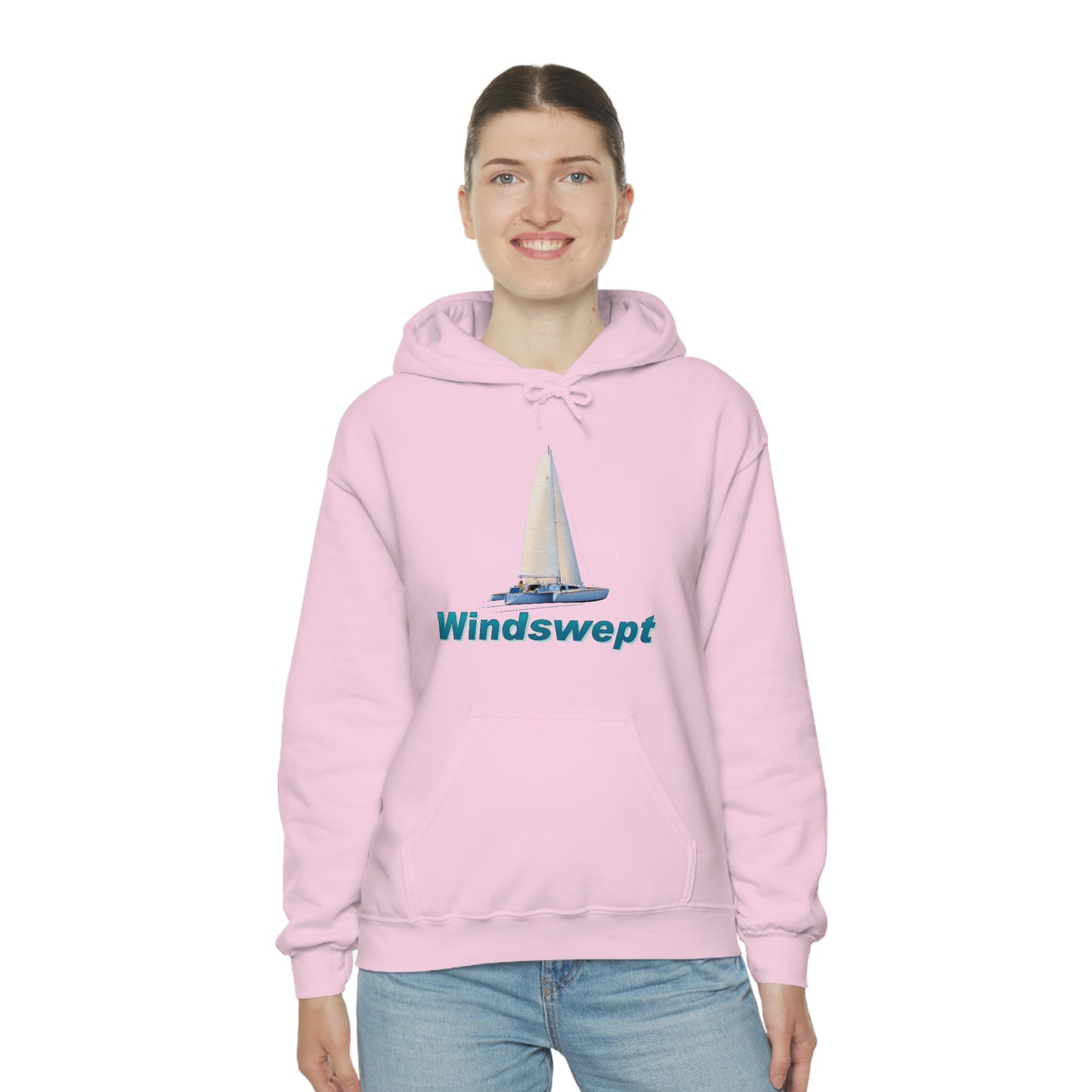 Unisex Heavy Blend™ Hooded Sweatshirt, Windswept, Sister Whisper Trimaran. Artwork by John Ryerson Bredin