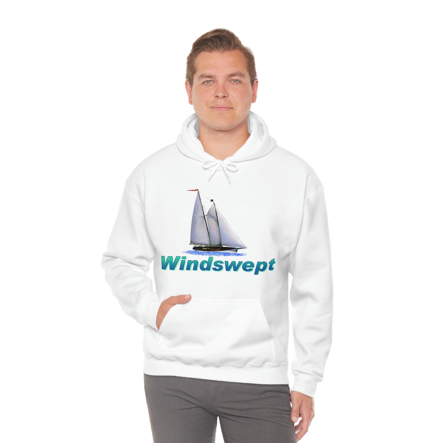 Unisex Heavy Blend™ Hooded Sweatshirt, Windswept, Mother Ocean design.