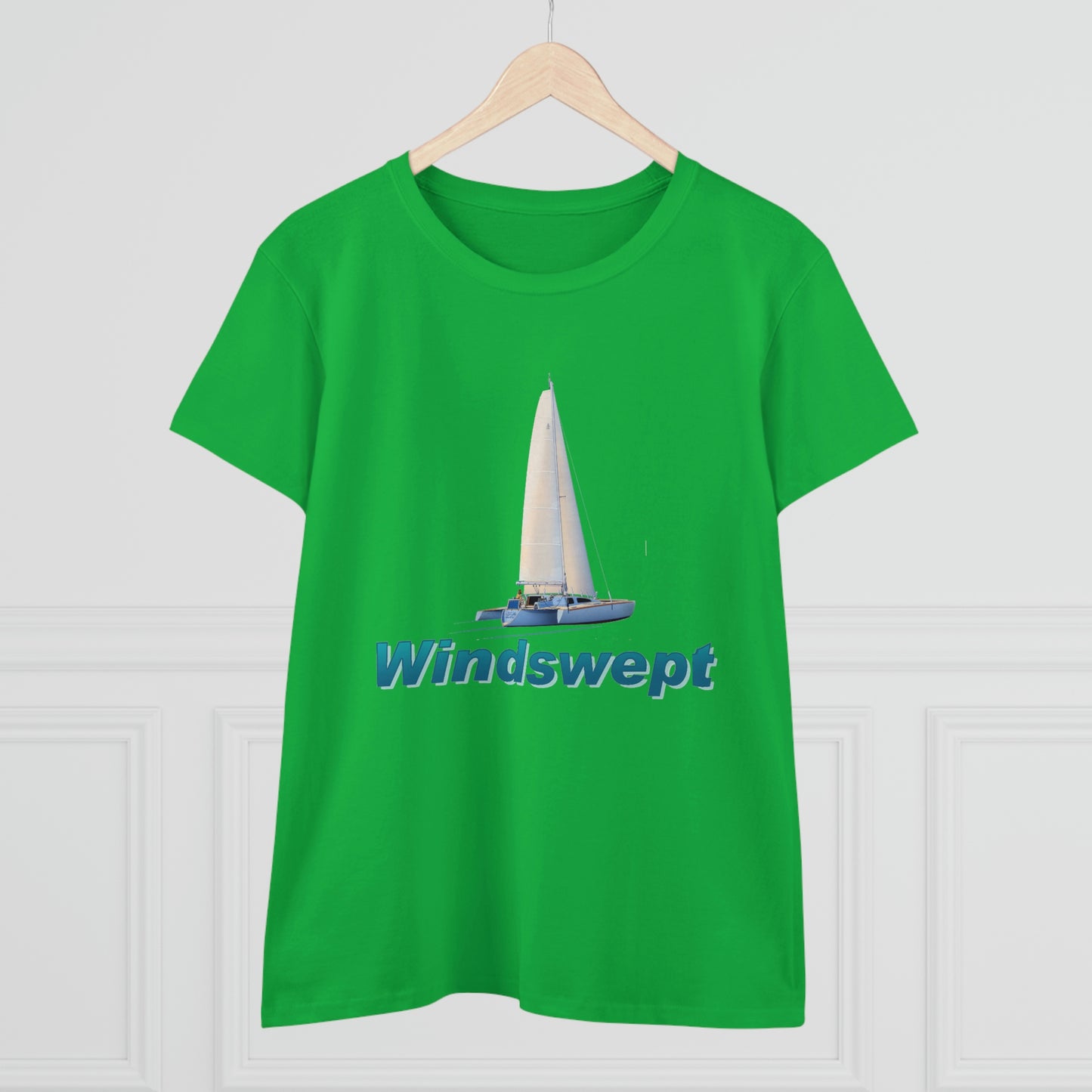 Women's Midweight Cotton Tee, Windswept, Sister Whisper Trimaran.