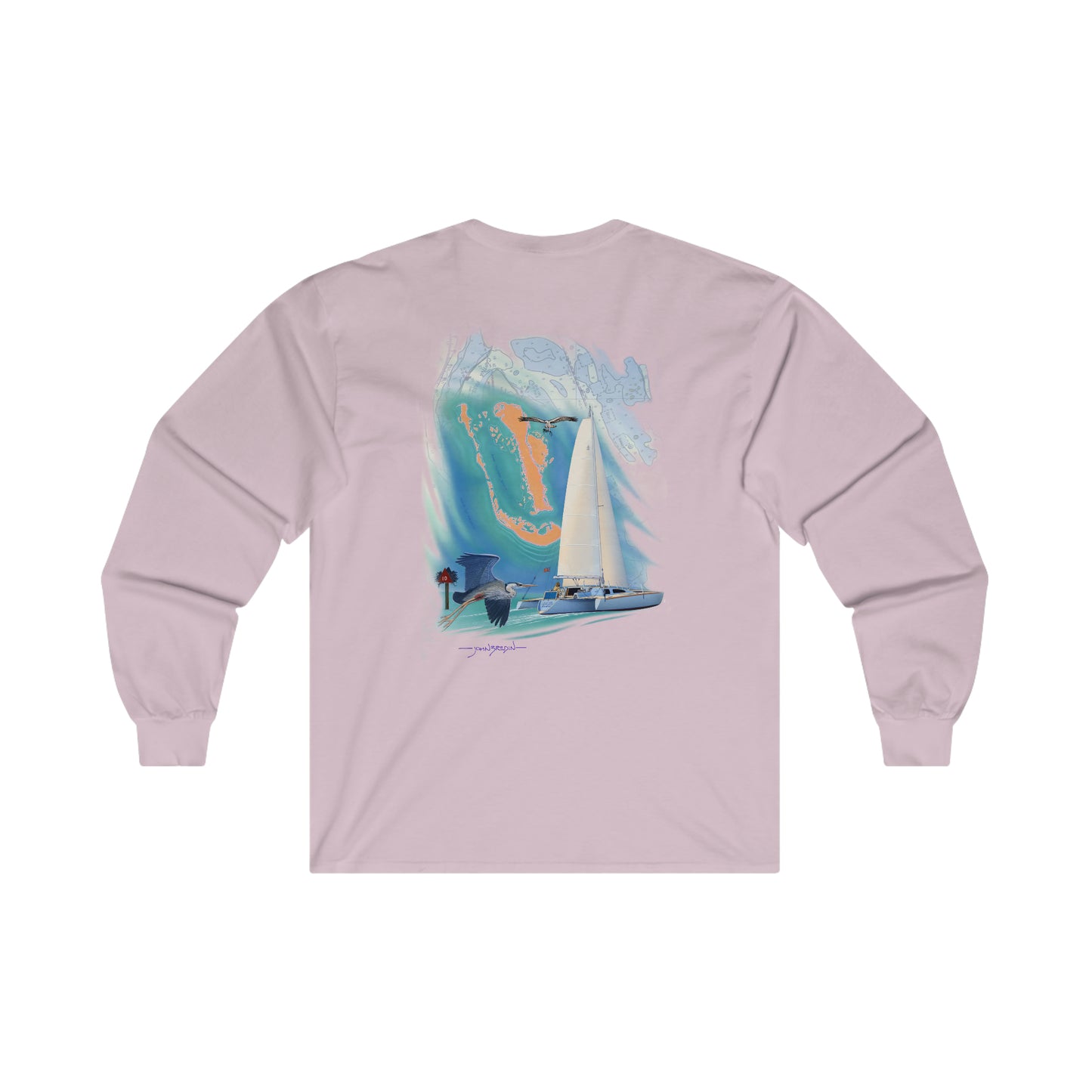 Ultra Cotton Long Sleeve Tee. Sister Whisper sailboat. By John Ryerson Bredin.