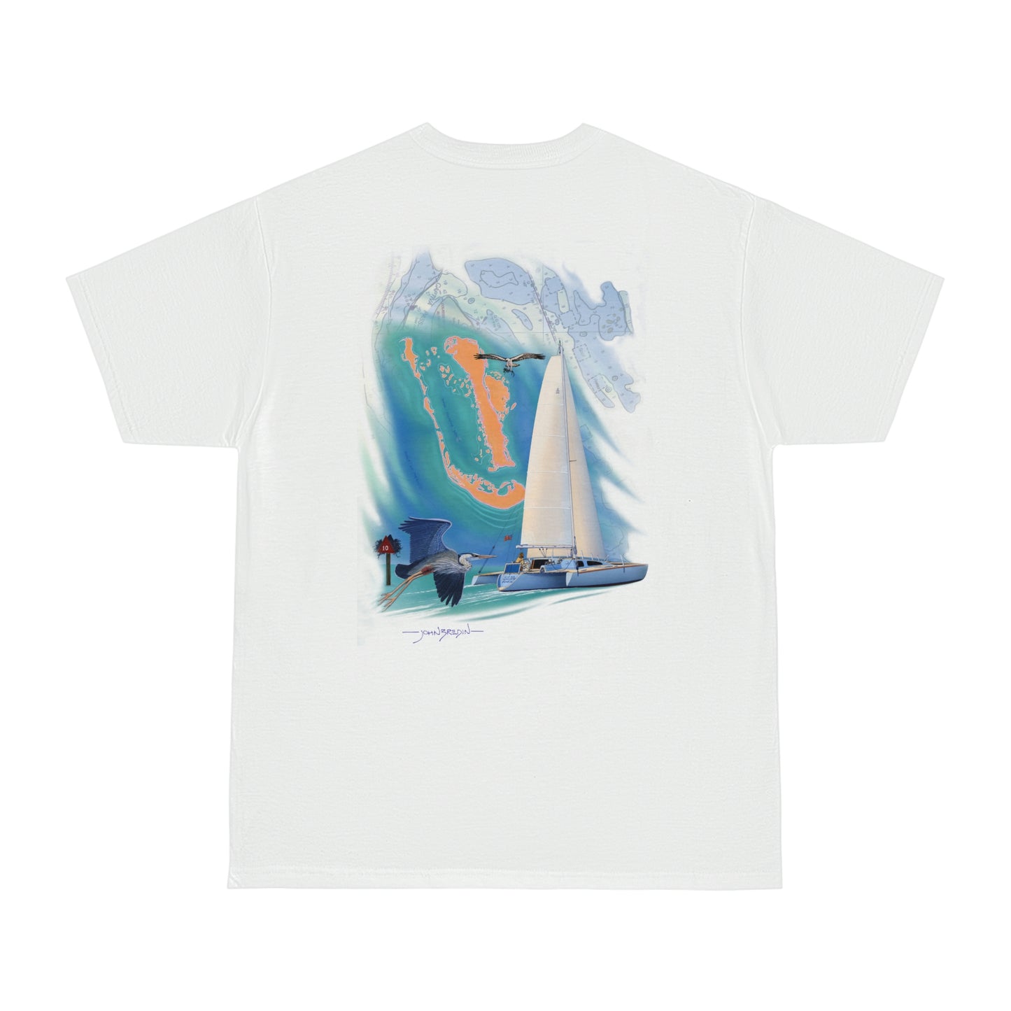 Windswept T-Shirt, Sister Whisper Trimaran. Unisex Hammer™ T-shirt. Artwork by John Ryerson Bredin.