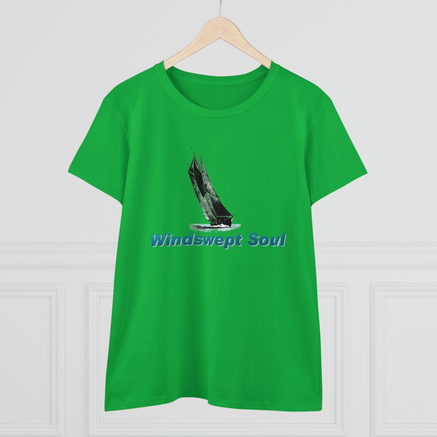 Women's Midweight Cotton Tee, Windswept Soul, Bluenose Sailboat
