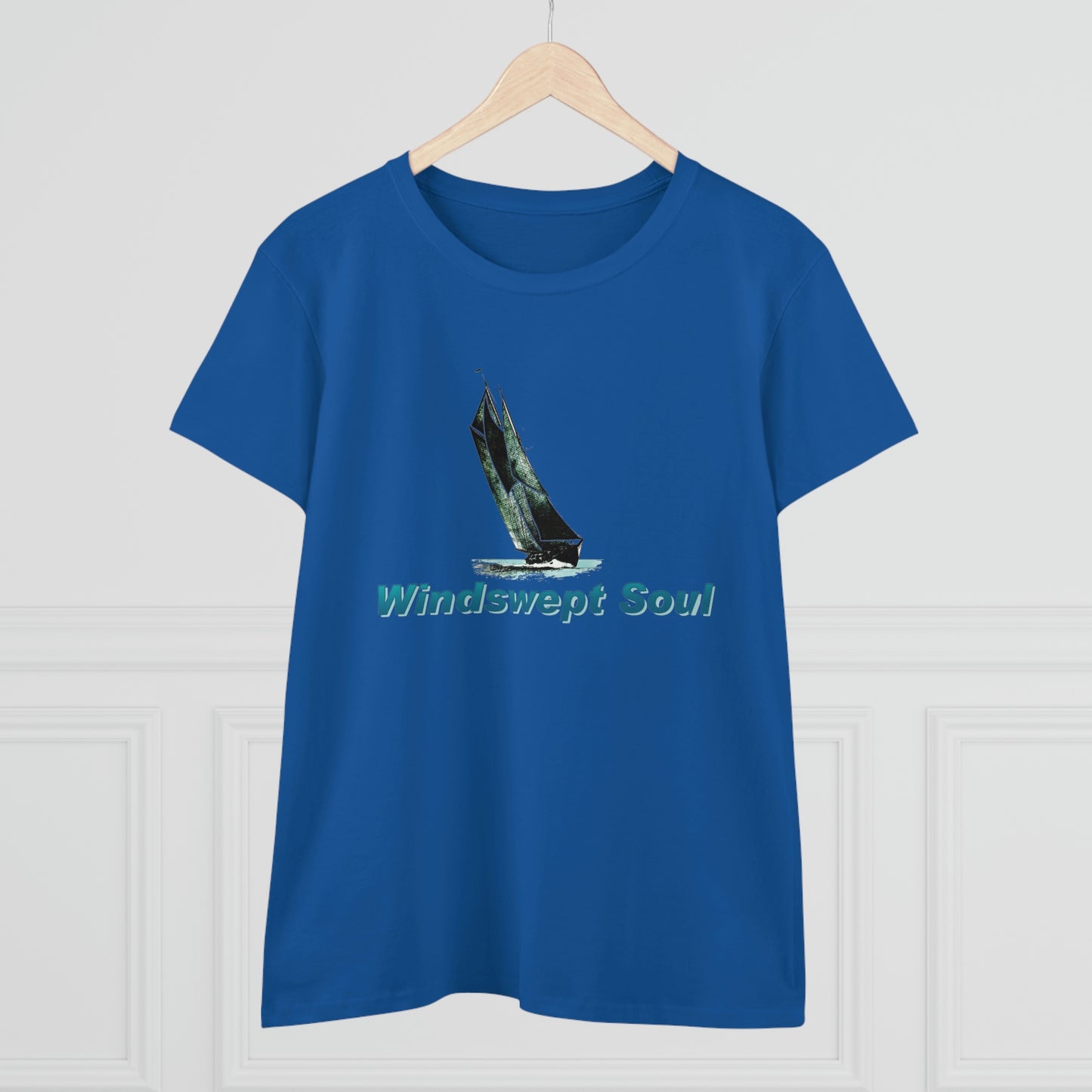 Women's Midweight Cotton Tee, Windswept Soul, Bluenose Sailboat