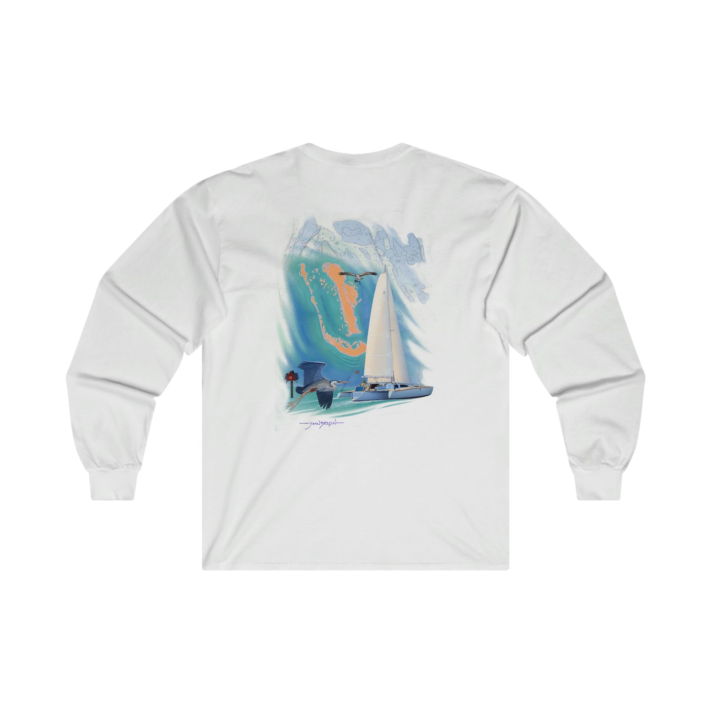 Ultra Cotton Long Sleeve Tee. Sister Whisper sailboat. By John Ryerson Bredin.