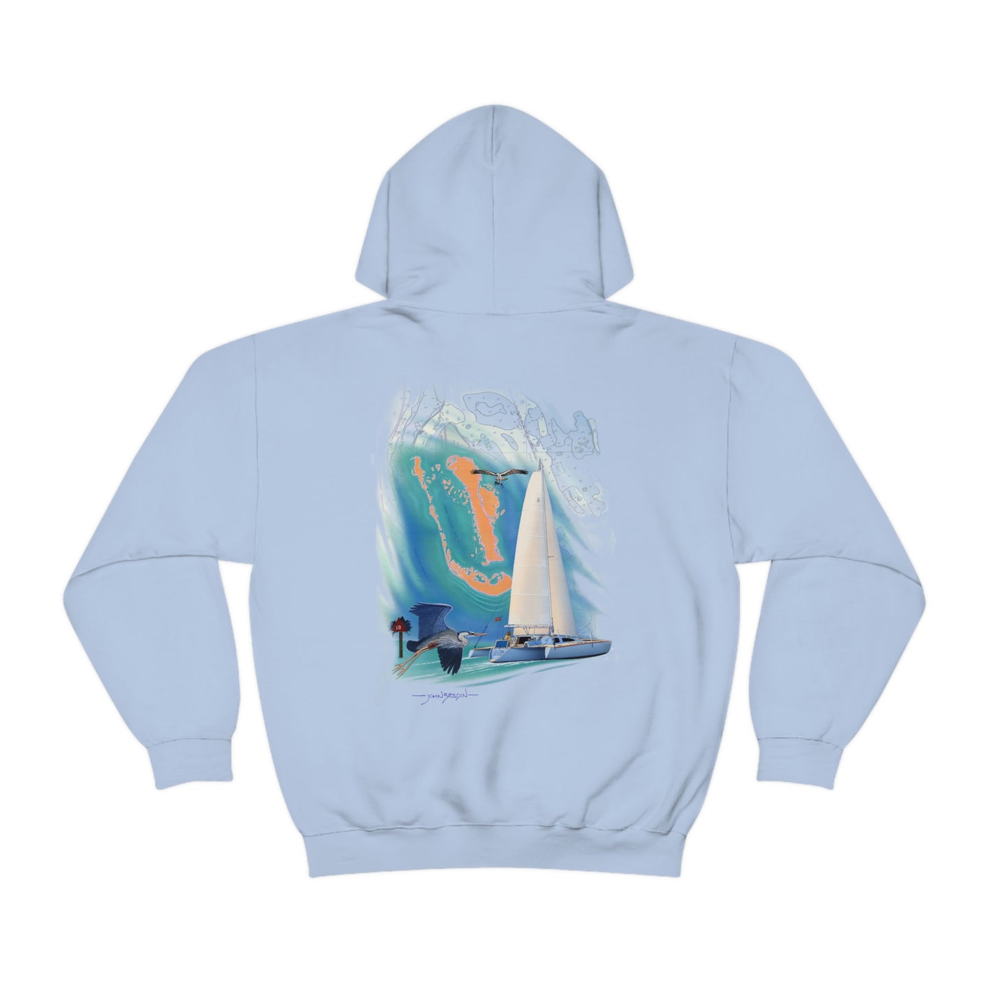 Unisex Heavy Blend™ Hooded Sweatshirt, Windswept, Sister Whisper Trimaran. Artwork by John Ryerson Bredin