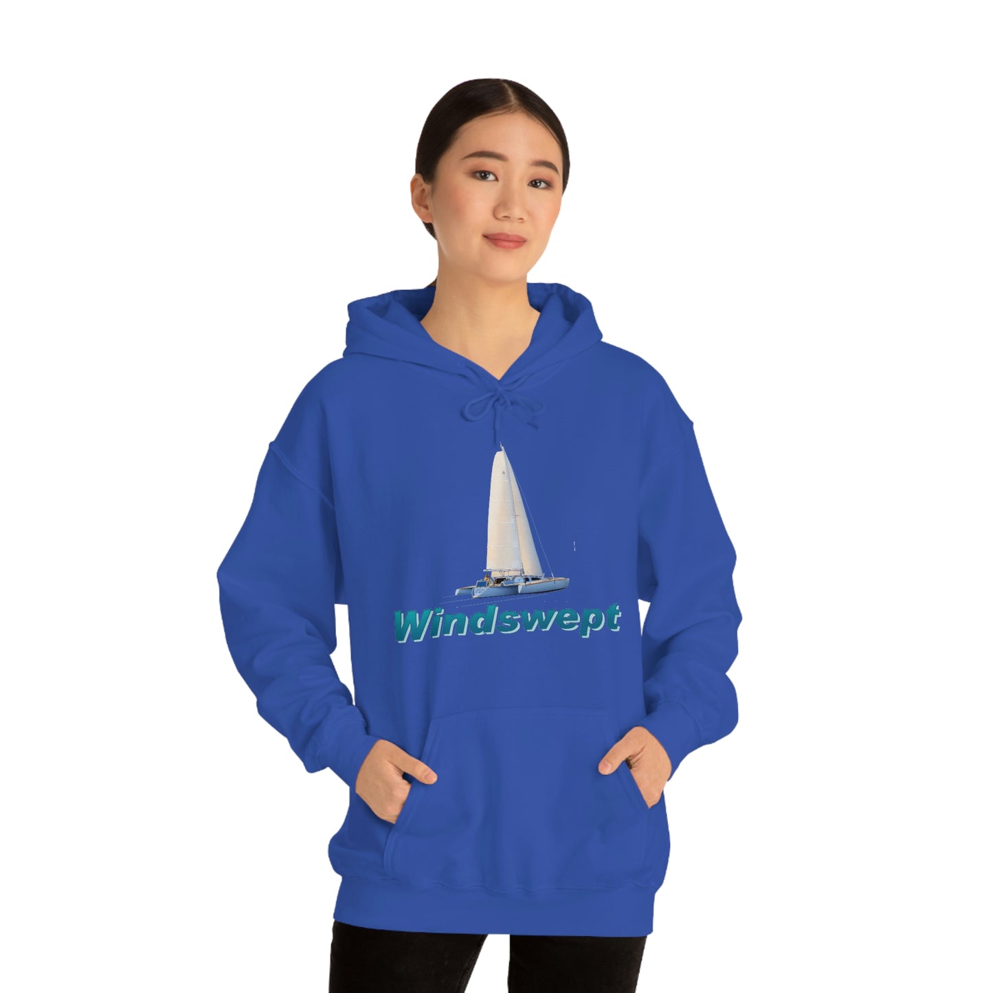 Unisex Heavy Blend™ Hooded Sweatshirt, Windswept, Sister Whisper Trimaran. Artwork by John Ryerson Bredin