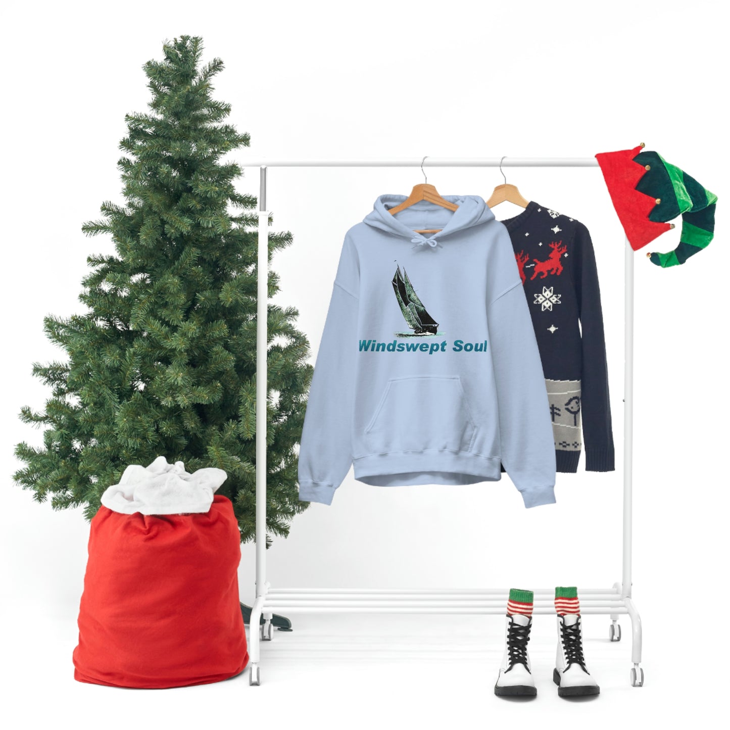 Unisex Heavy Blend™ Hooded Sweatshirt, Windswept Soul, Bluenose Sailboat.