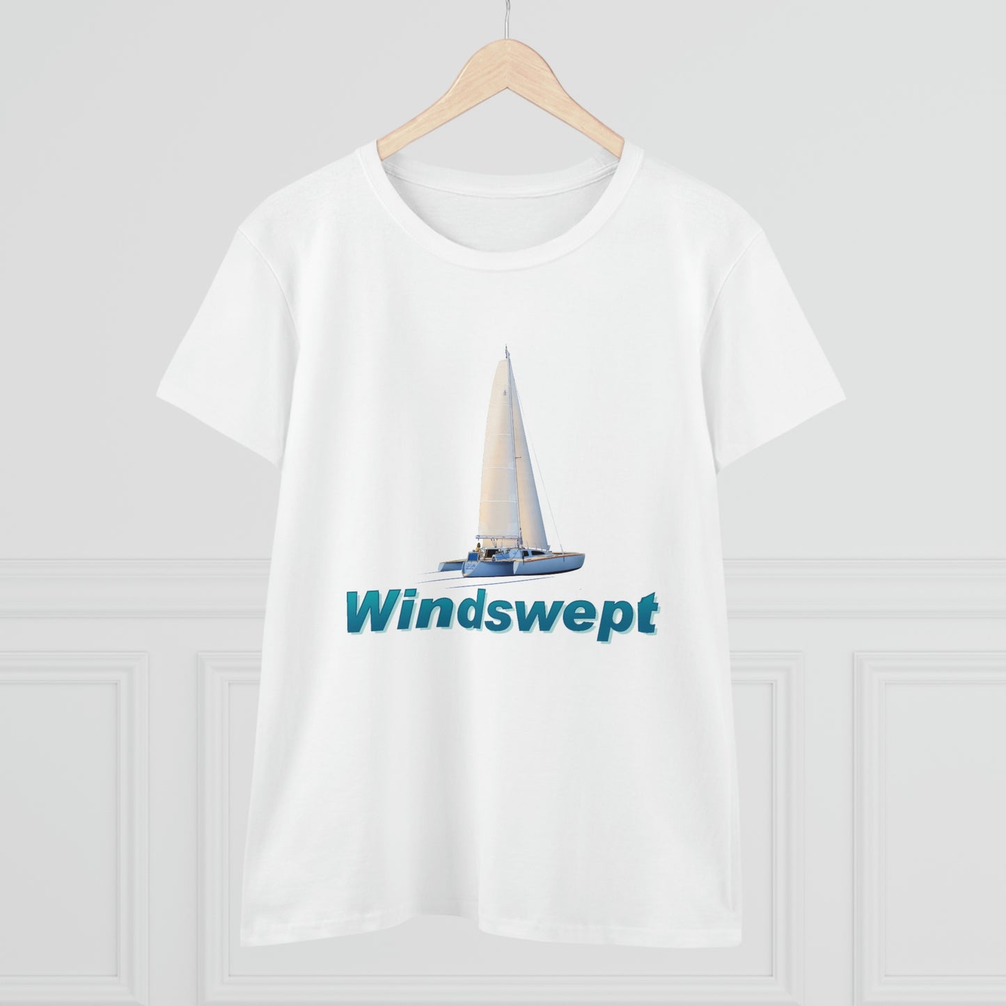 Women's Midweight Cotton Tee, Windswept, Sister Whisper Trimaran.