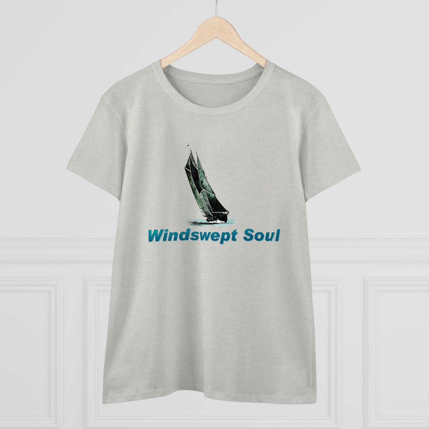 Women's Midweight Cotton Tee, Windswept Soul, Bluenose Sailboat