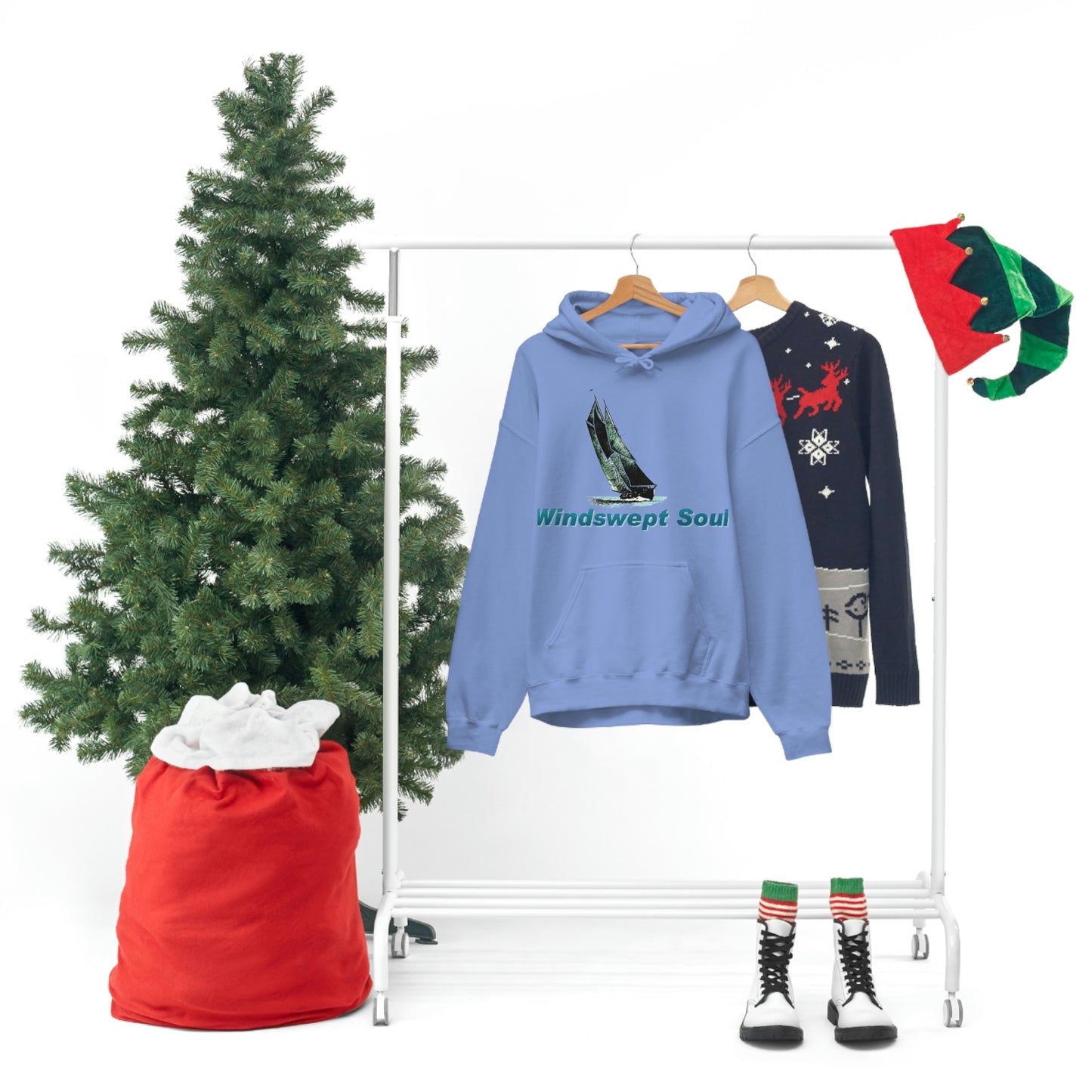 Unisex Heavy Blend™ Hooded Sweatshirt, Windswept Soul, Bluenose Sailboat.
