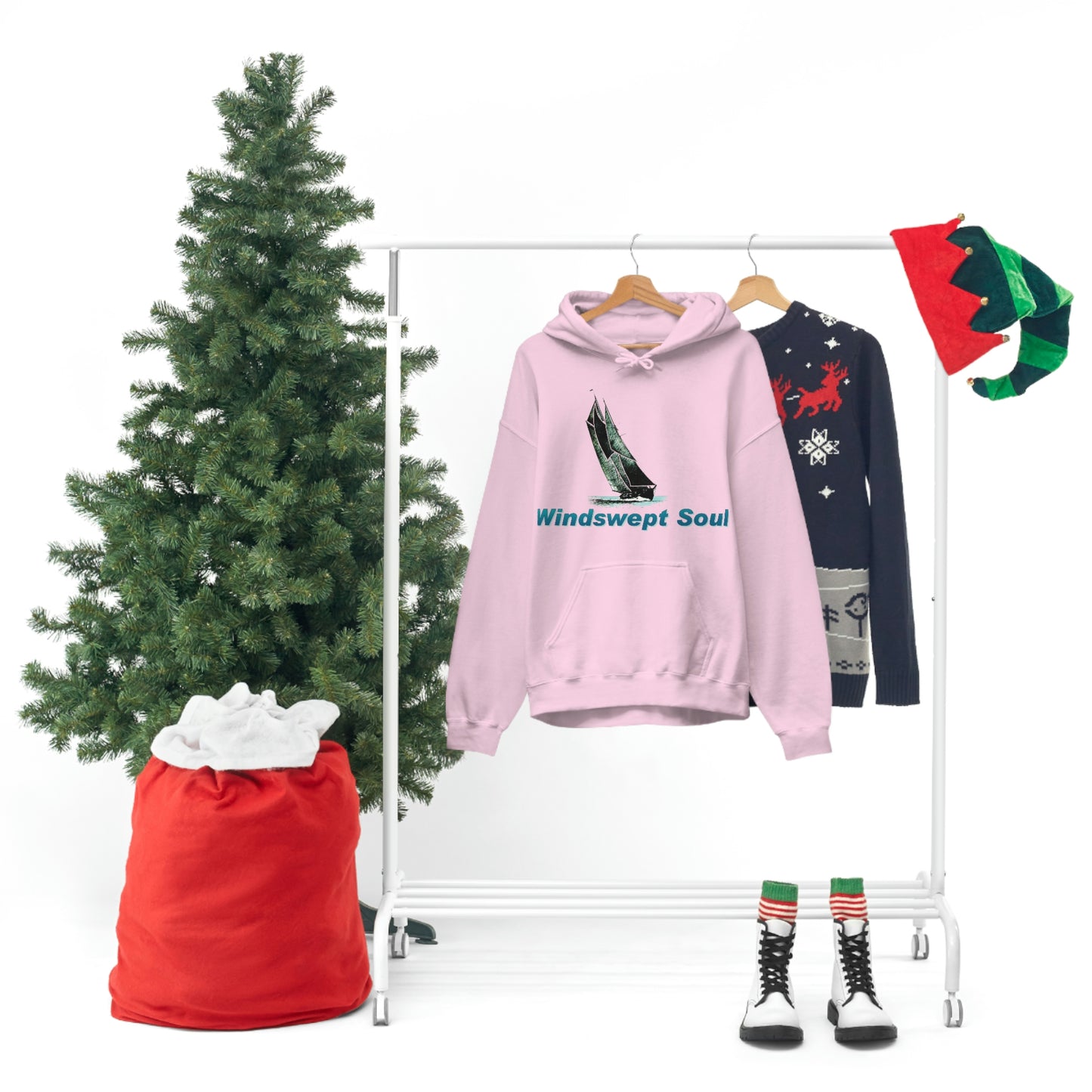 Unisex Heavy Blend™ Hooded Sweatshirt, Windswept Soul, Bluenose Sailboat.