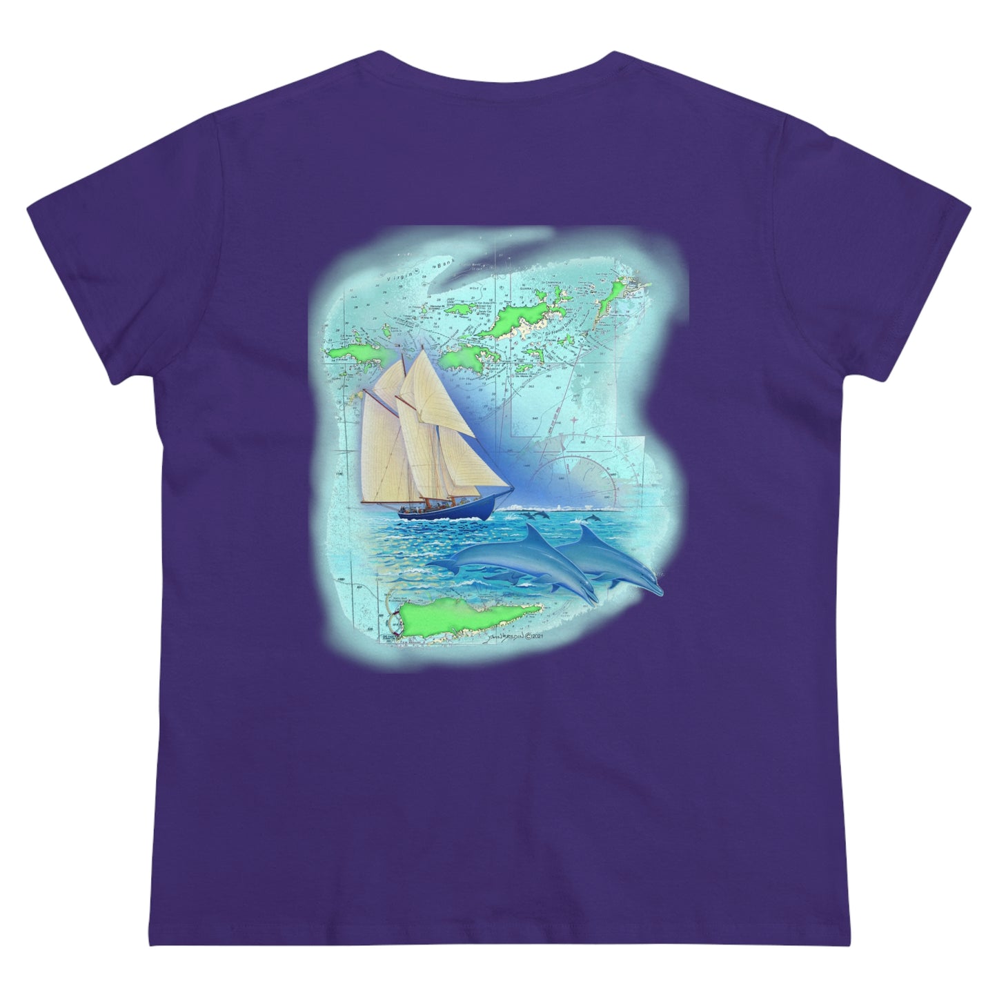 Women's Midweight Cotton Tee, Windswept Soul, Bluenose Sailboat