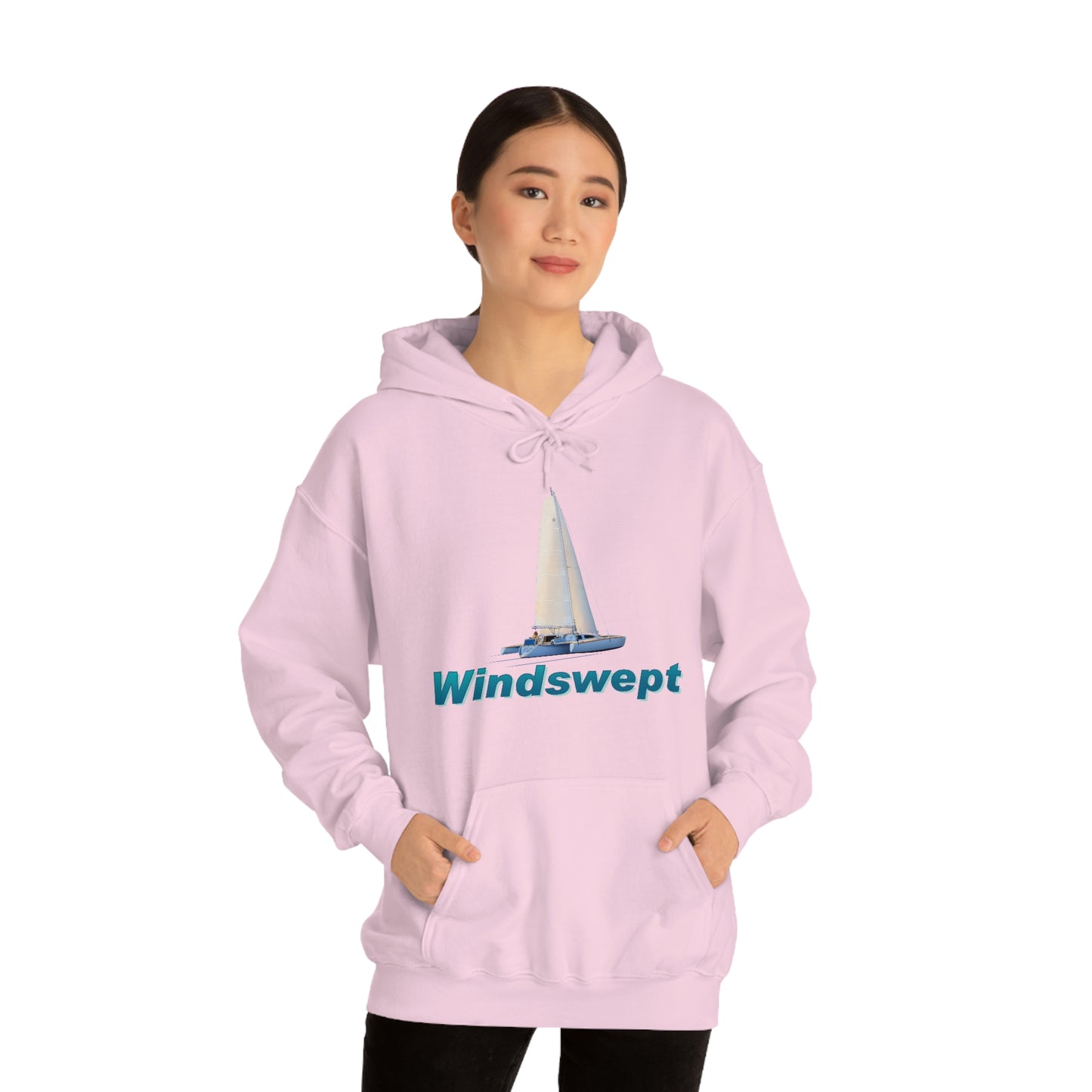 Unisex Heavy Blend™ Hooded Sweatshirt, Windswept, Sister Whisper Trimaran. Artwork by John Ryerson Bredin