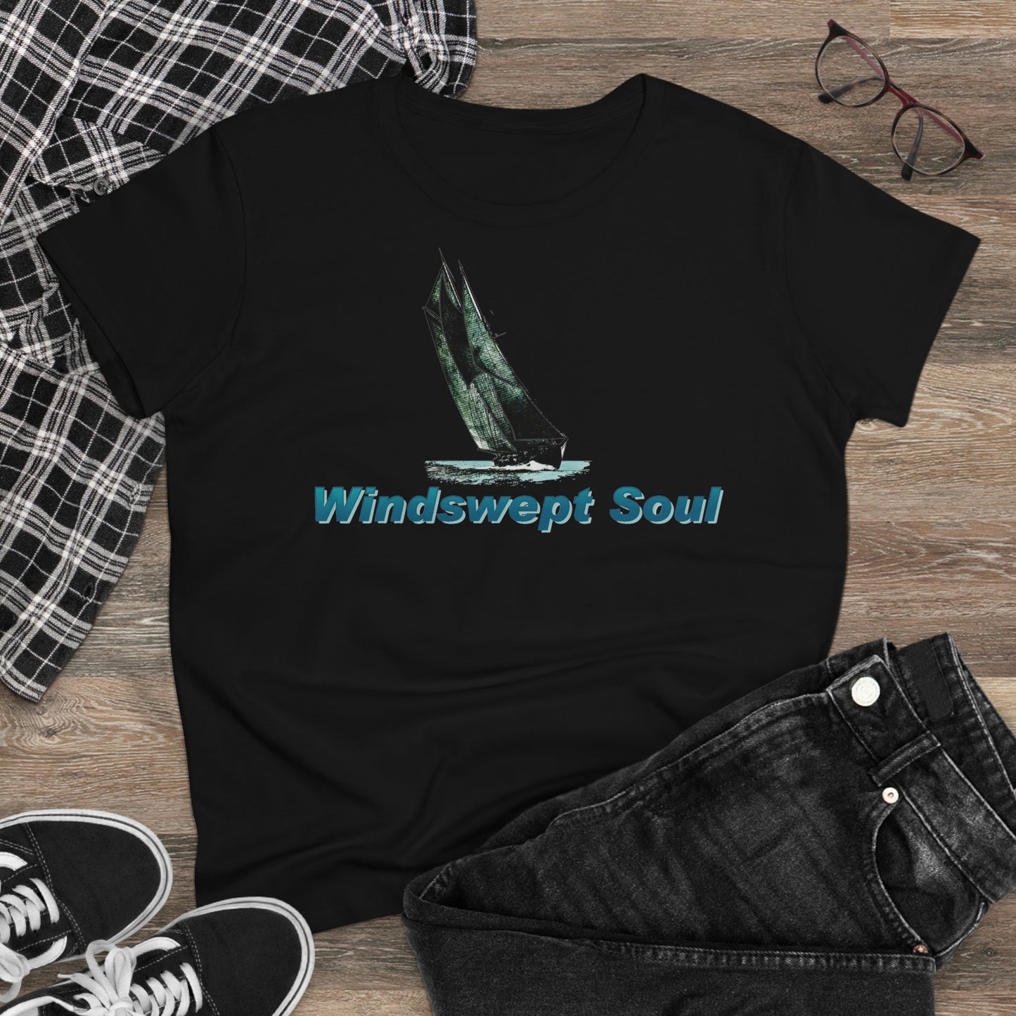 Windswept Soult, Bluenose sailboat, Women's Midweight Cotton Tee