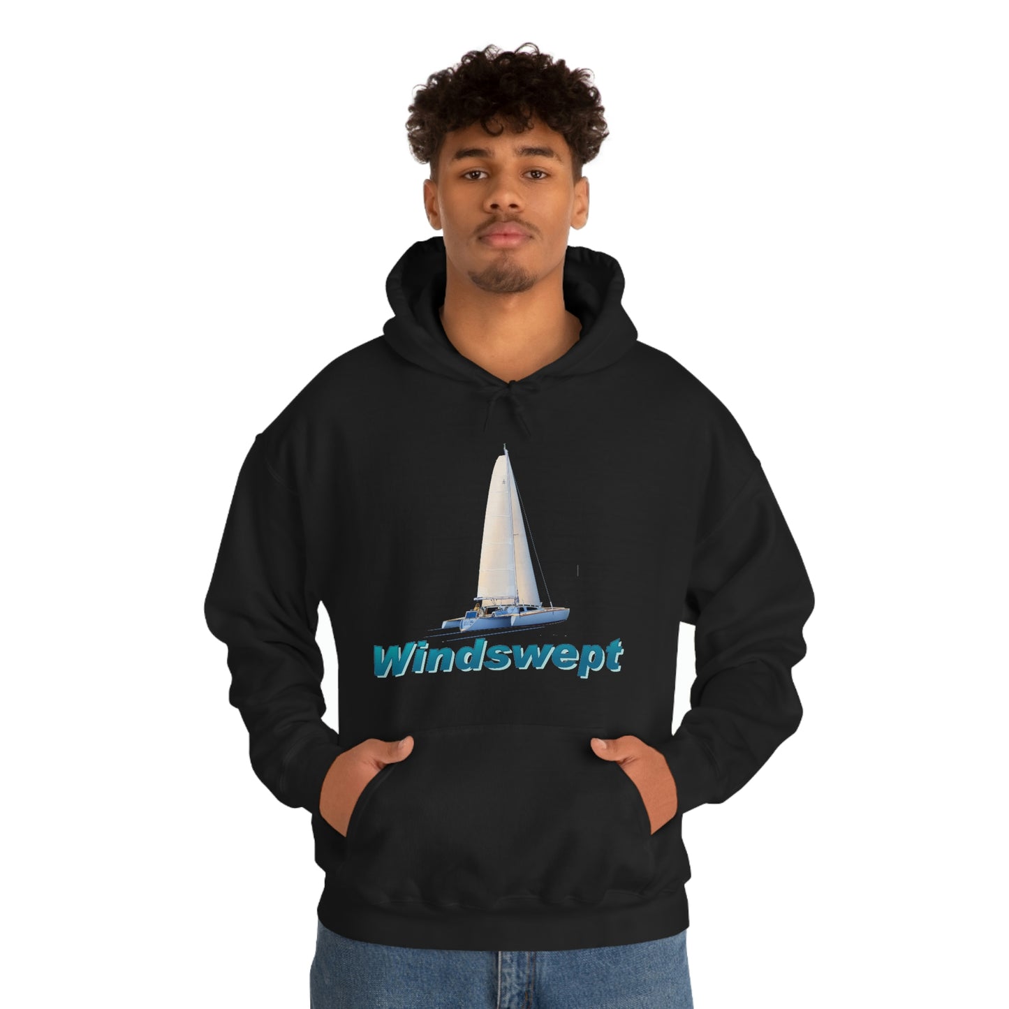 Unisex Heavy Blend™ Hooded Sweatshirt, Windswept, Sister Whisper Trimaran. Artwork by John Ryerson Bredin