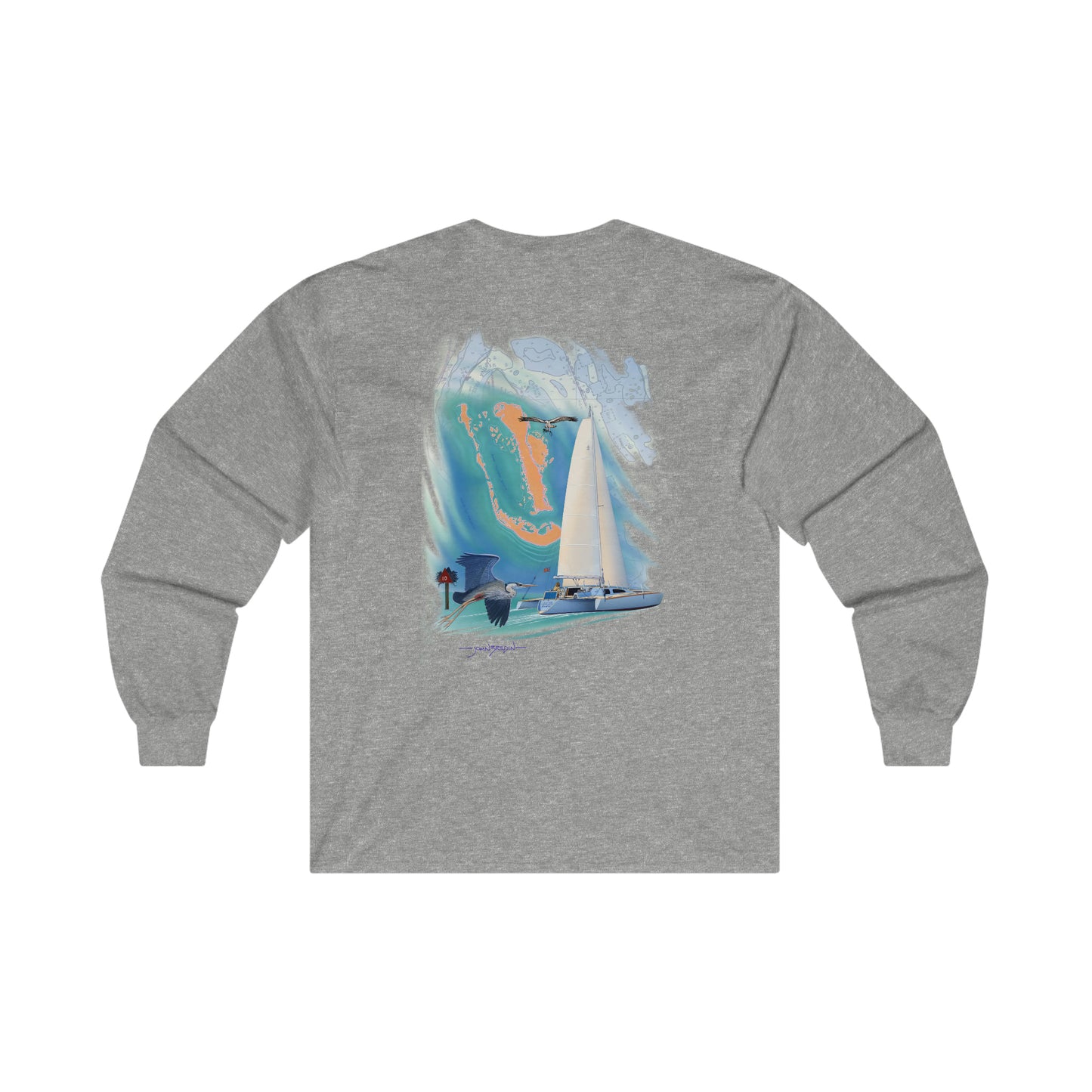 Ultra Cotton Long Sleeve Tee. Sister Whisper sailboat. By John Ryerson Bredin.