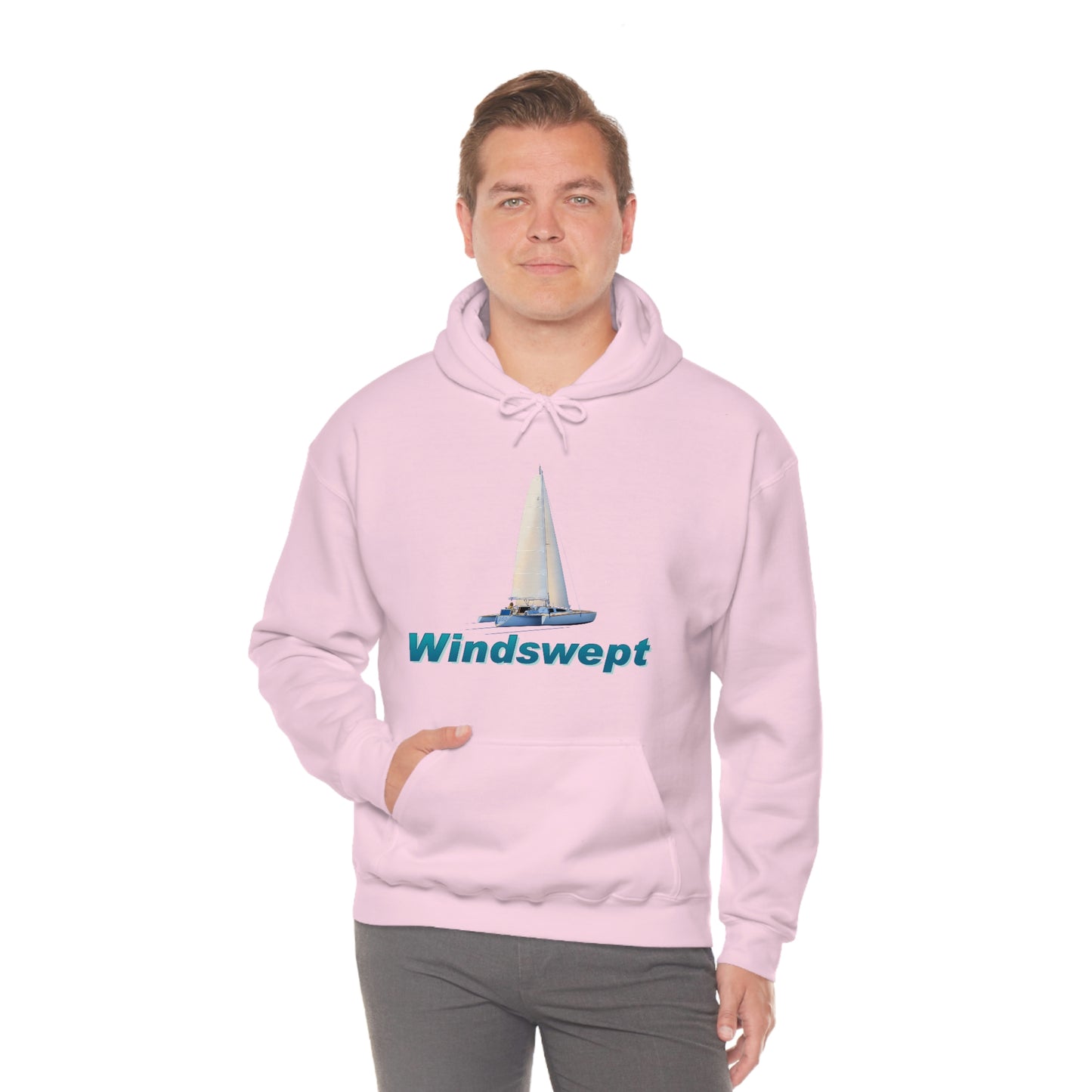Unisex Heavy Blend™ Hooded Sweatshirt, Windswept, Sister Whisper Trimaran. Artwork by John Ryerson Bredin