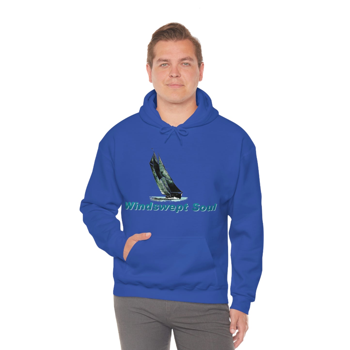 Unisex Heavy Blend™ Hooded Sweatshirt, Windswept Soul, Bluenose Sailboat.