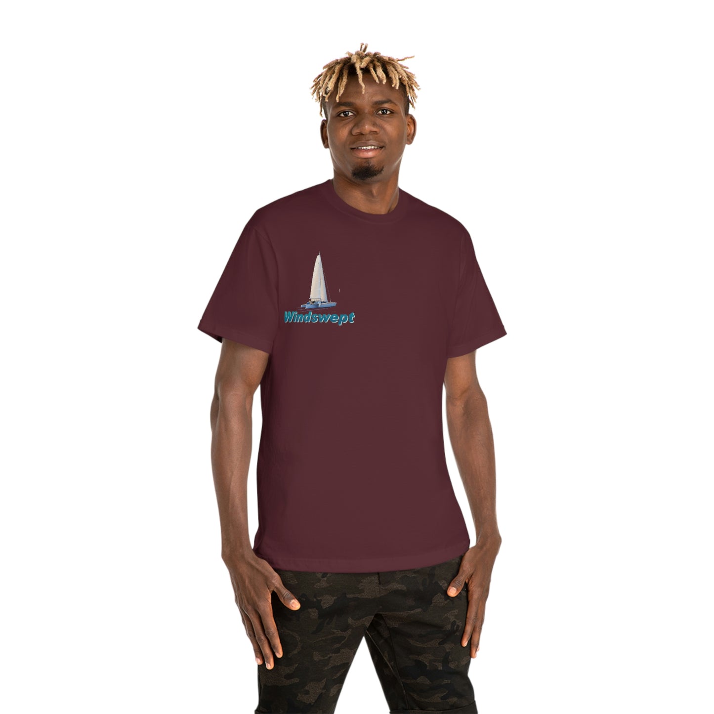 Windswept T-Shirt, Sister Whisper Trimaran. Unisex Hammer™ T-shirt. Artwork by John Ryerson Bredin.