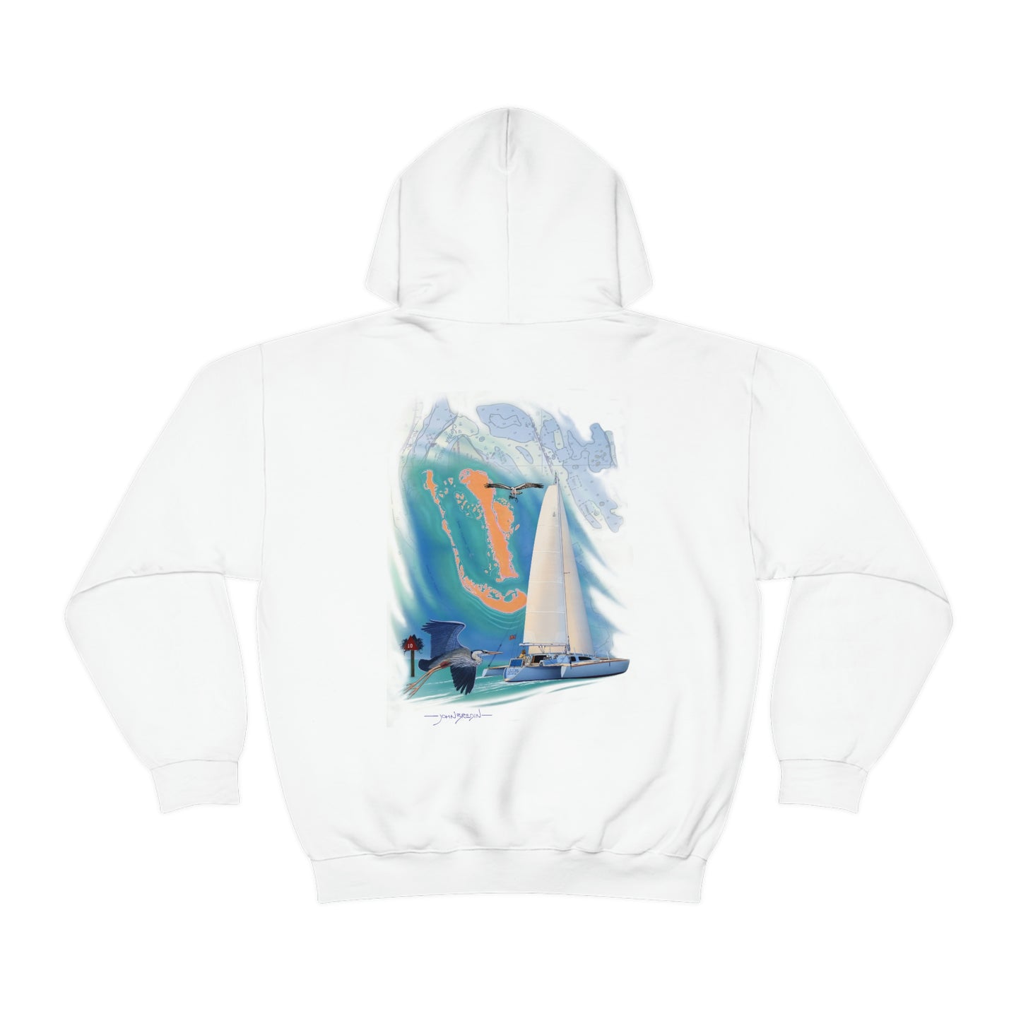 Unisex Heavy Blend™ Hooded Sweatshirt, Windswept, Sister Whisper Trimaran. Artwork by John Ryerson Bredin