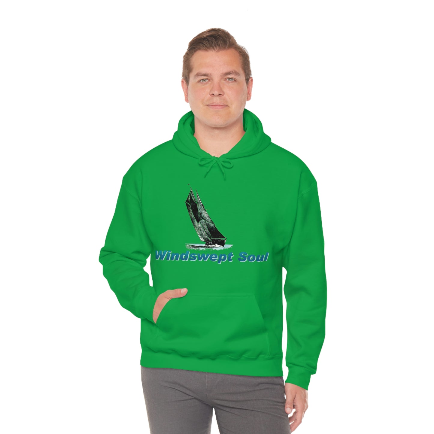 Unisex Heavy Blend™ Hooded Sweatshirt, Windswept Soul, Bluenose Sailboat.