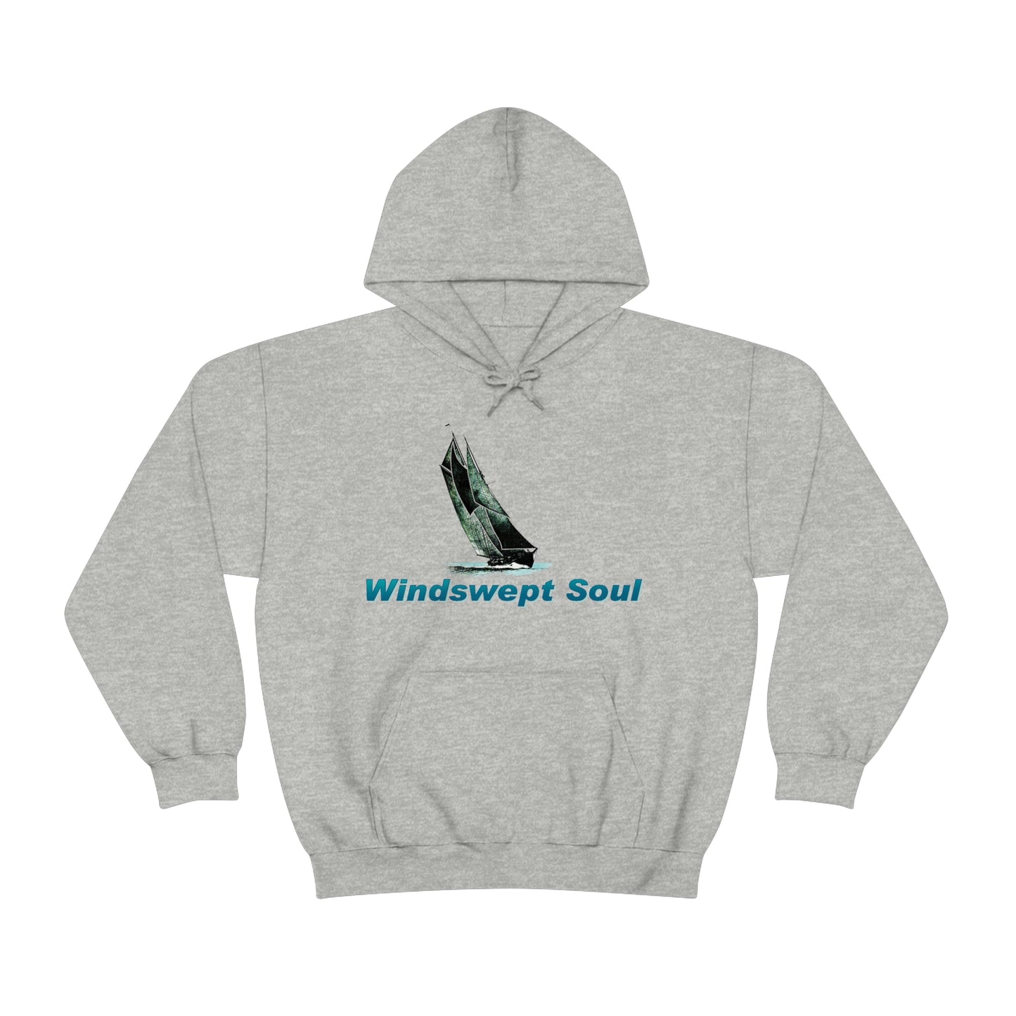 Unisex Heavy Blend™ Hooded Sweatshirt, Windswept Soul, Bluenose Sailboat.