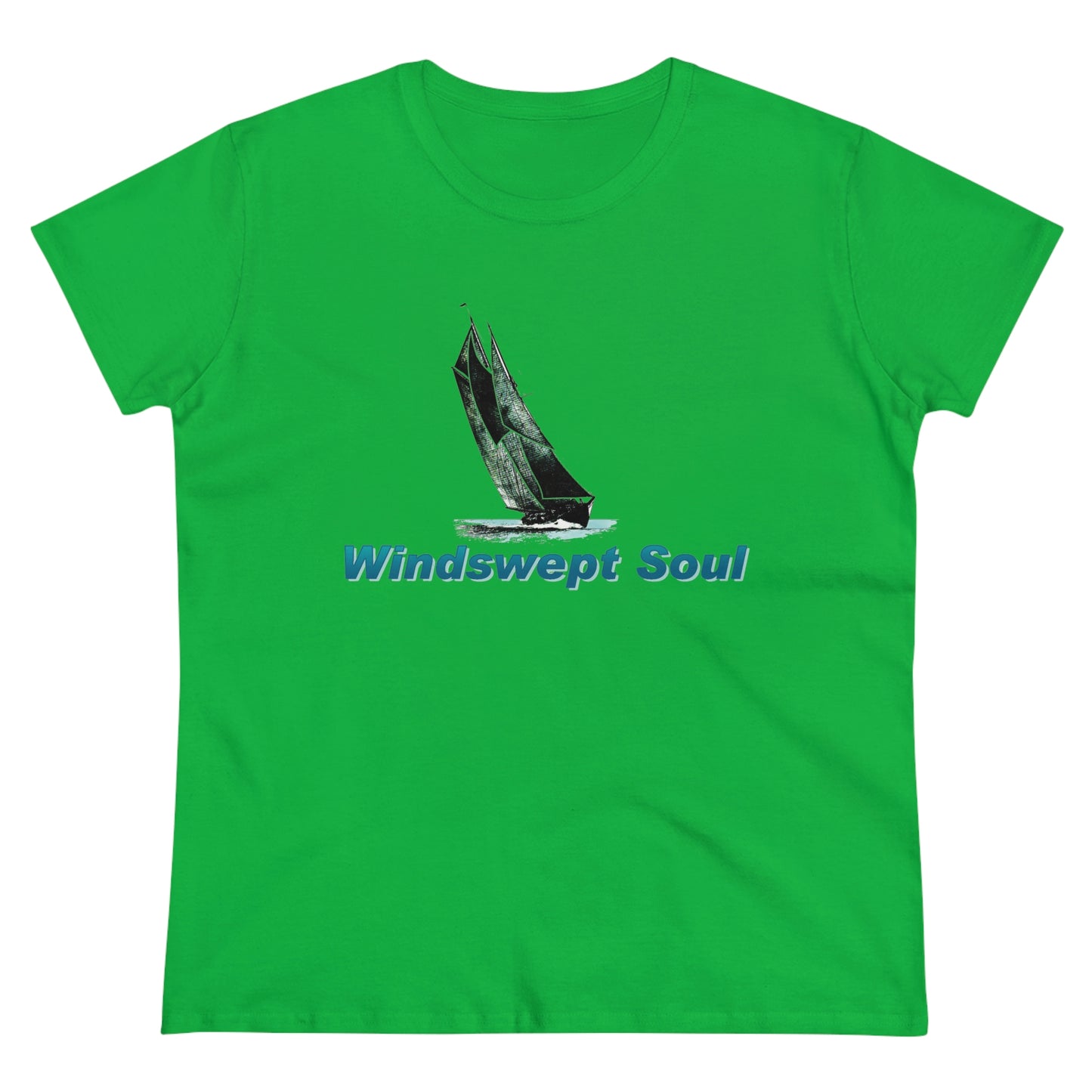 Women's Midweight Cotton Tee, Windswept Soul, Bluenose Sailboat