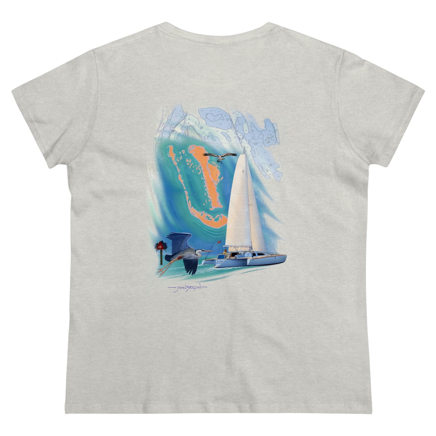 Women's Midweight Cotton Tee, Windswept, Sister Whisper Trimaran.