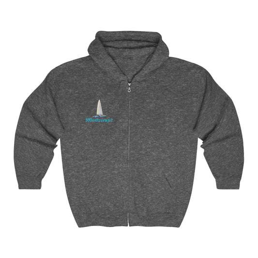 Unisex Heavy Blend™ Full Zip Hooded Sweatshirt, sister Whisper Sailboat graphic by John Ryerson Bredin