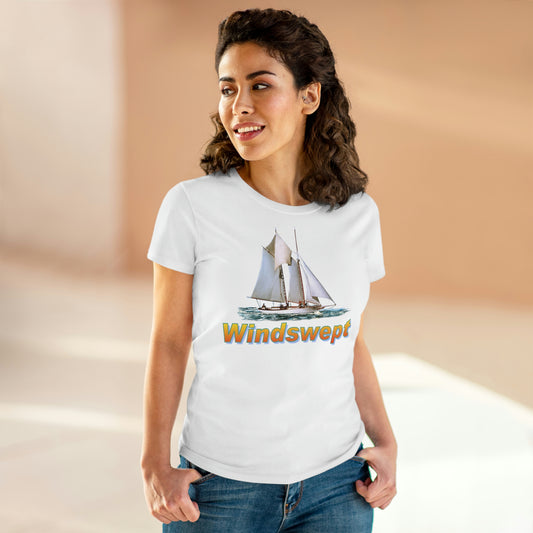 Windswept T-Shirt, William H Aubrey sailboat. Women's Midweight Cotton Tee