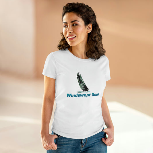 Women's Midweight Cotton Tee, Windswept Soul, Bluenose Sailboat