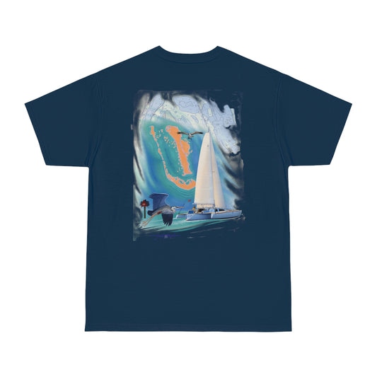 Windswept T-Shirt, Sister Whisper Trimaran. Unisex Hammer™ T-shirt. Artwork by John Ryerson Bredin.